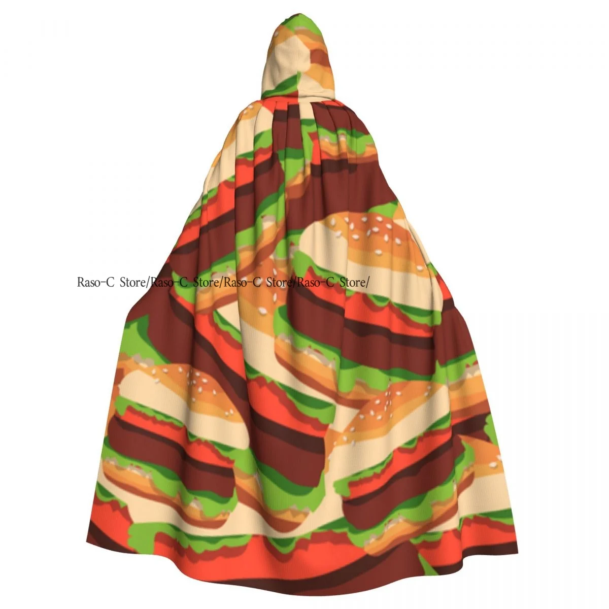 Burgers Illustration Hooded Cloak Polyester Unisex Witch Cape Costume Accessory