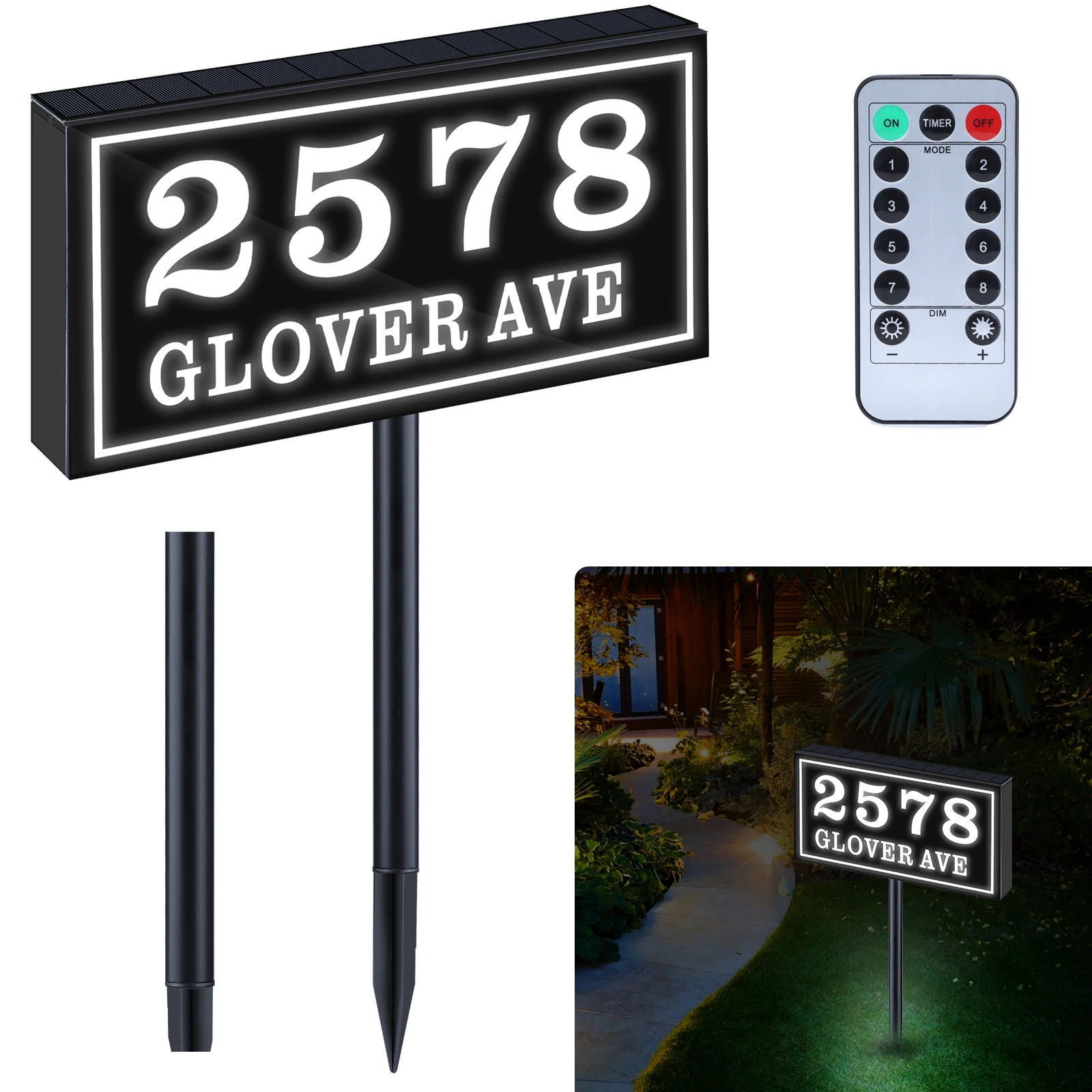 

Solar House Numbers Address Plaque, Waterproof, Solar Powered, LED Illuminated, Lighted Address Signs, Outdoor Yard with Stakes