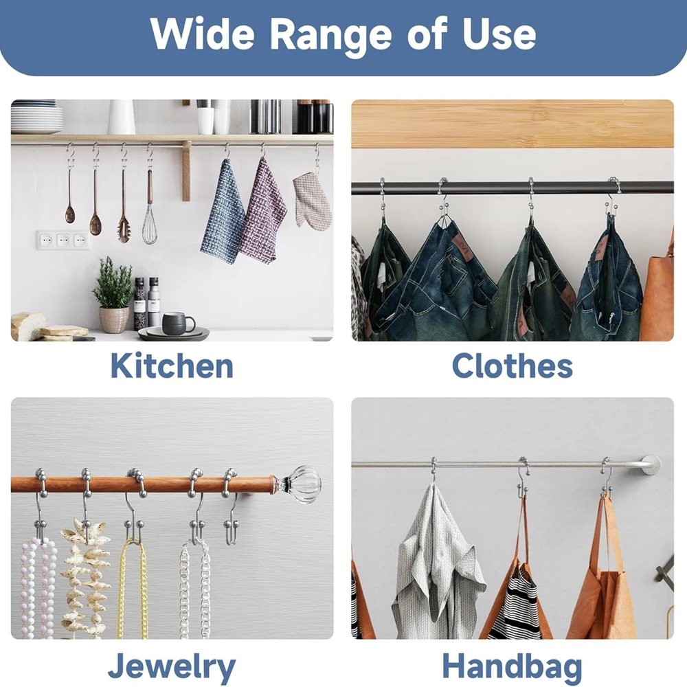 6/12/16PCS Rustproof Metal Shower Curtain Hook, Double Hook Shower Curtain Ring, Curtain Hook, Bathroom Hardware Accessories view 6