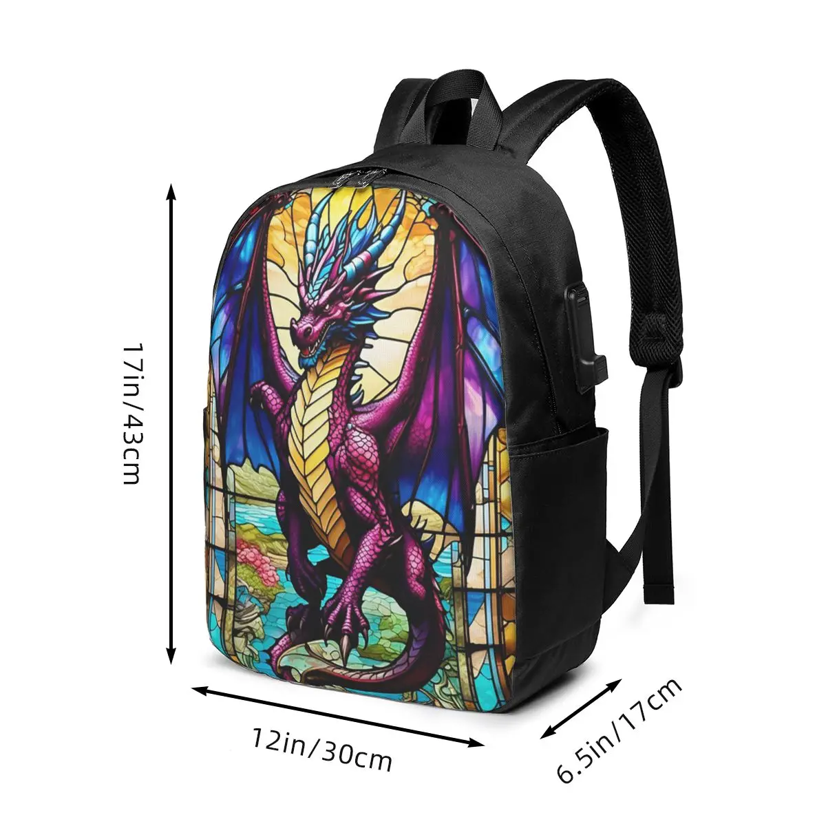 Vibrant Dragon Stained Glass Art Backpack Travel Notebook Bag Computer College Student School Bag Laptop Shoulder Bags Men Women