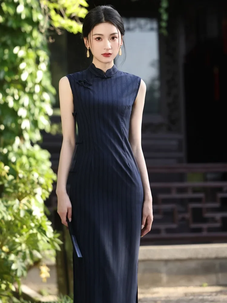 

Qipao 2025 Summer New Style Artistic And Elegant Young Girl New Chinese Style Blue Dress Improvement Qipao Dress