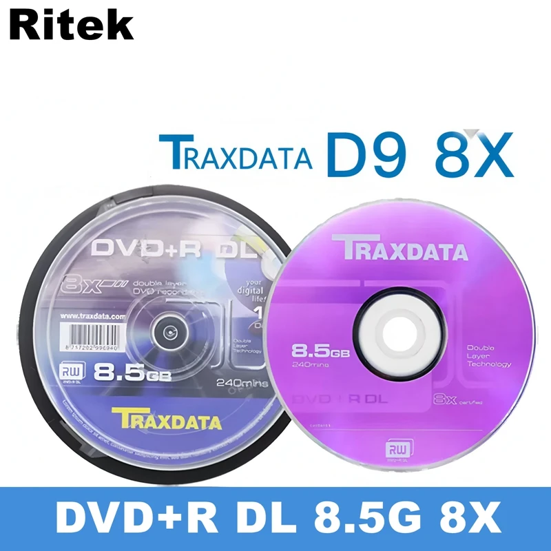 1/2/10PCS Ritek DVD+R DL 8.5GB 240min 8x Speed Blank Disc Traxdata Recordable Double Layer Data & Music Storage Discs