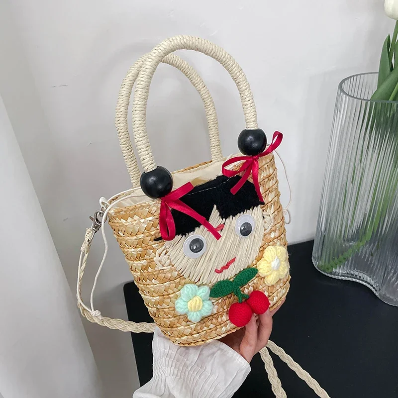 

Small Straw Bag Women Luxury Designer Woven Handbags Female Fashion Boho Beach Basket Shopping Tote Cartoon Crossbody Bag