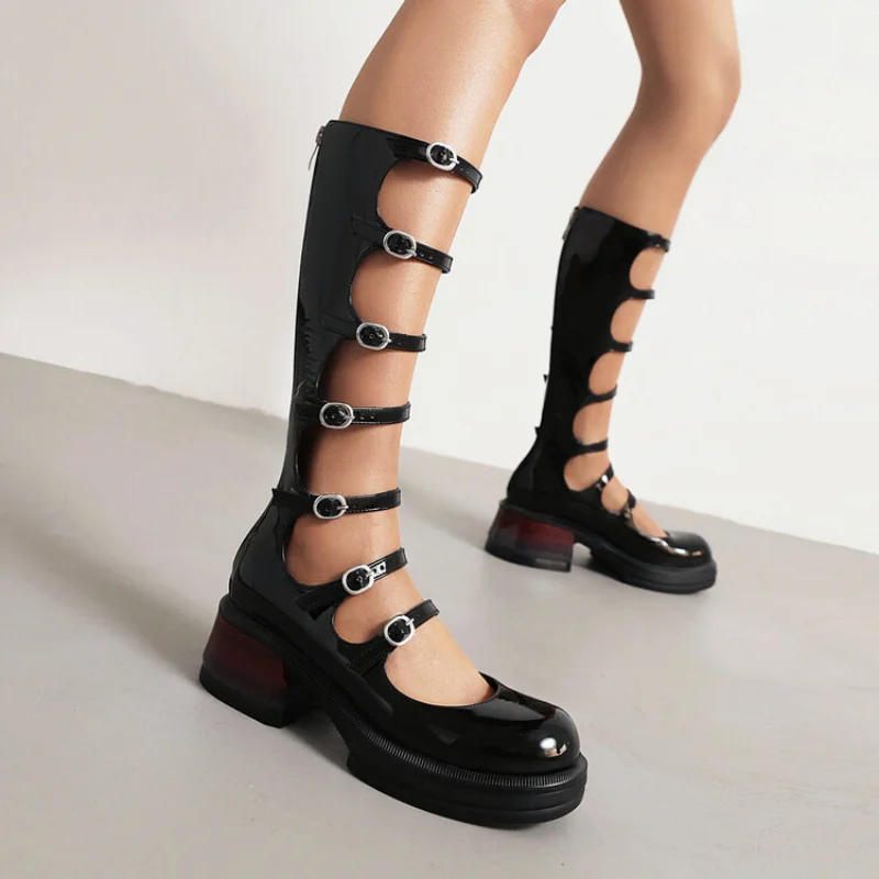 summer New styles fashion leisure time women sandals black Shallow mouth Buckle Rear zipper High cylinder Women cool boots