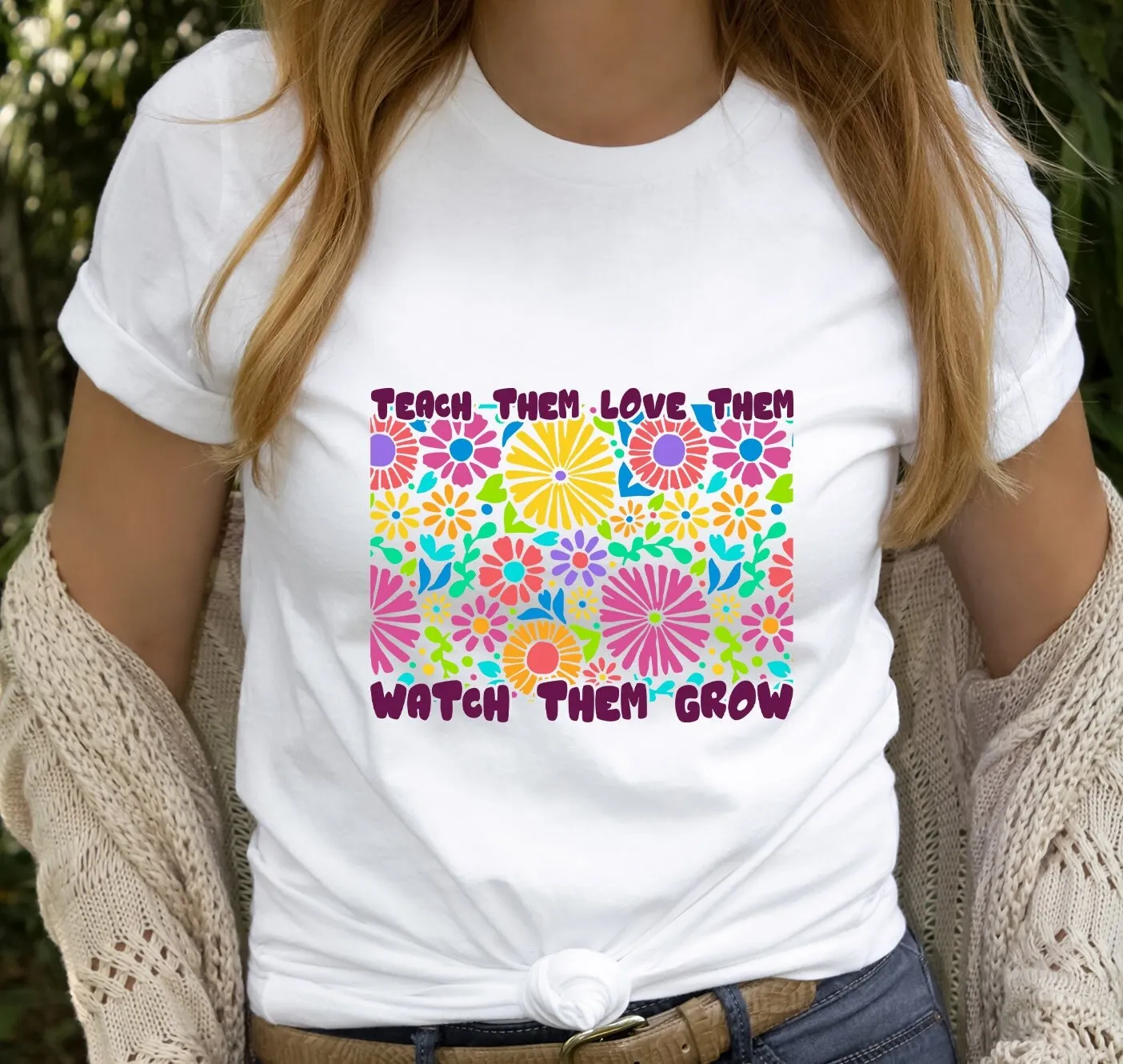 

Футболка Groovy New Teacher Sweat Teach Them Love Watch Grow Floral Life Best