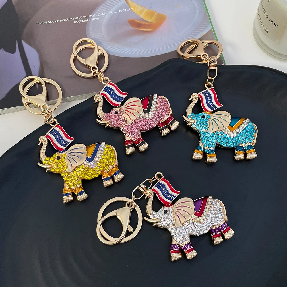 Luxury Crystal Elephant Keychain Women\'s Handbag Pendant Thailand Travel Souvenir Gift