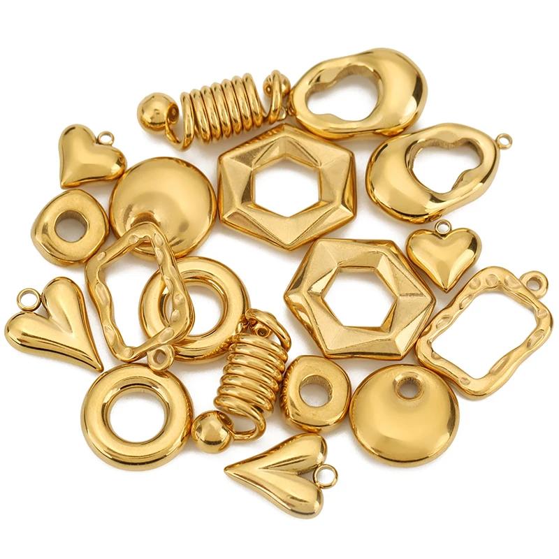 

5pcs Stainless Steel Love Oval Spring Hollow Square Gold Charms Pendant for Necklace Earrings DIY Jewelry Making Supplies