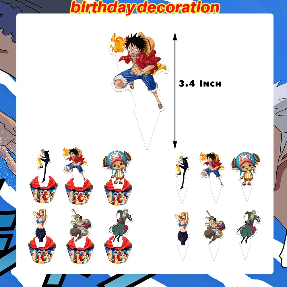 One Piece Geburtstagsparty-Dekorationsset Anime-Figur Luffy Zoro Teller Tischdecke Kuchendekoration Partyzubehör Geburtstagsgeschenke – Detail 16