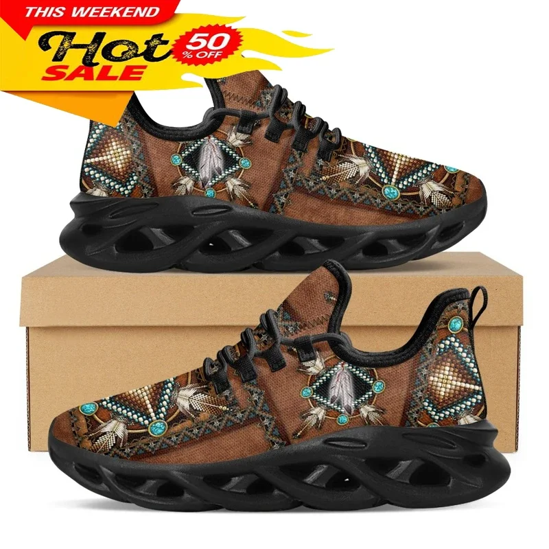 African Tribal Pattern Ladies Mesh Swing Sneakers Comfort Lace up Platform Shoes Lightweight Sport Shoes for Women