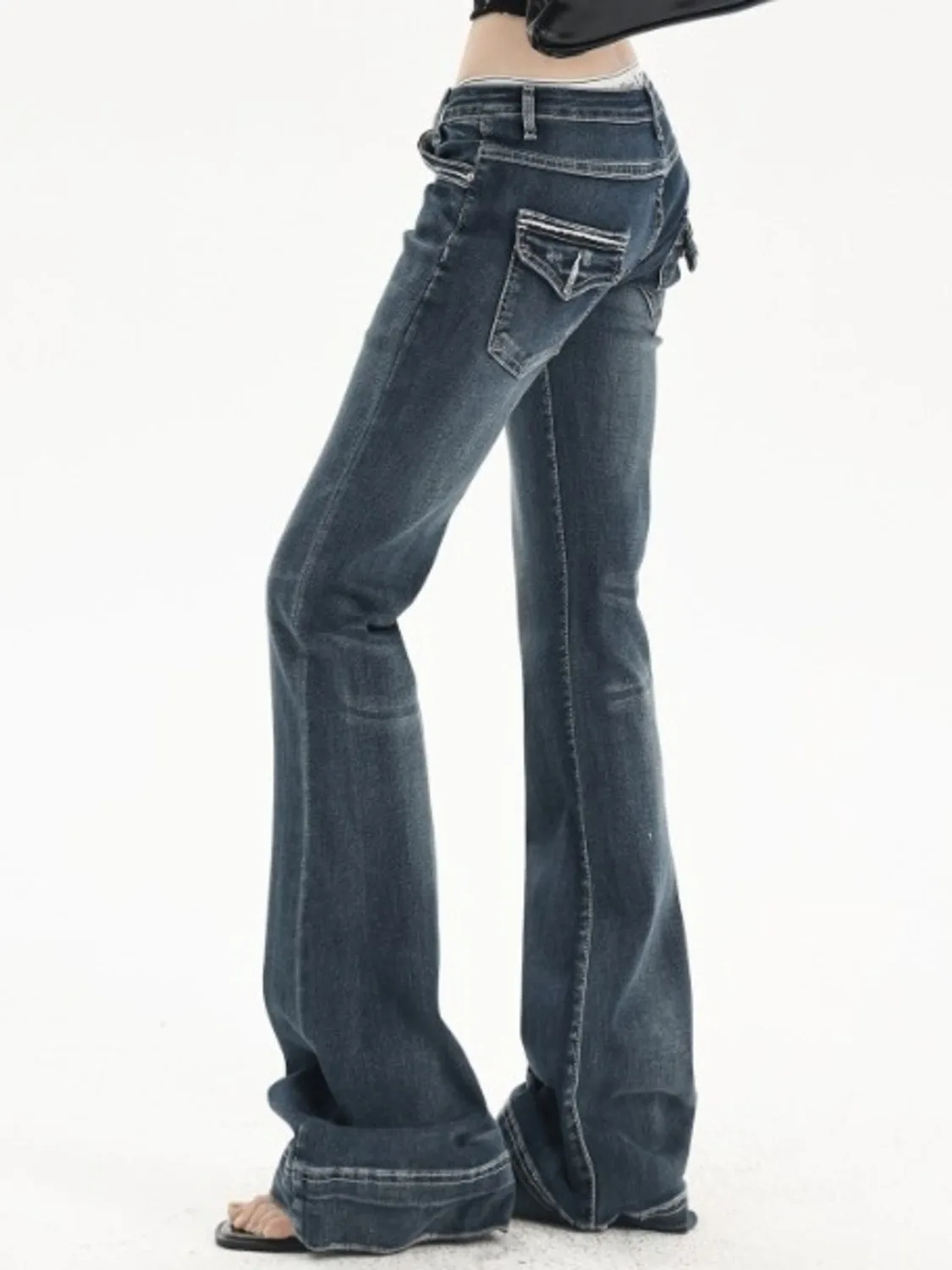 

Women's Vintage Washed Low Rise Bootcut Jeans Slight Flare Denim Pants Retro Y2K Style