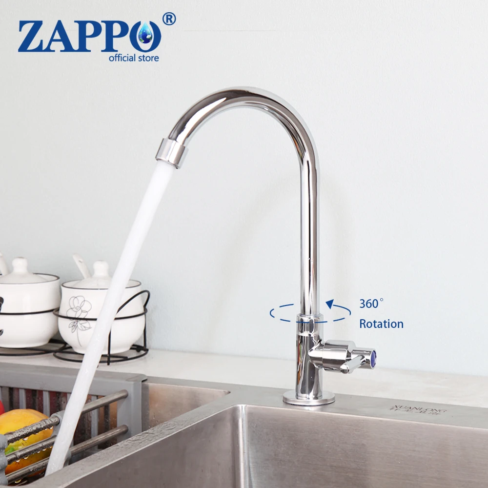 

ZAPPO Stainless steel Kitchen Faucet Deck Mounted Basin Sink Faucets High Arch 360 Degree Single Handle Cold Water Tap