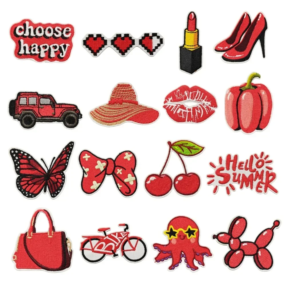 Scegli Happy Red Iron on Patch per abbigliamento donna decorazione fai da te borsa per cosmetici cappello tacchi Girly Appliques Hello Summer Bike