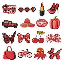 Scegli Happy Red Iron on Patch per abbigliamento donna decorazione fai da te borsa per cosmetici cappello tacchi Girly Appliques Hello Summer Bike Badge