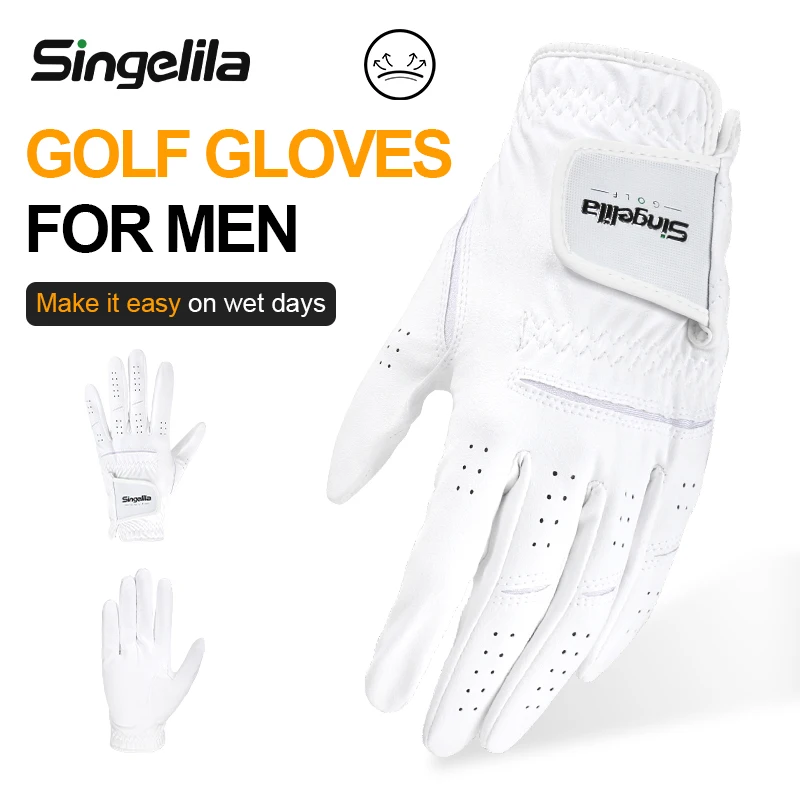 Singelila Golf Gloves Men's Gloves A Pair of Soft White Dark Grey Swing Training Granule Breathable Gloves PU