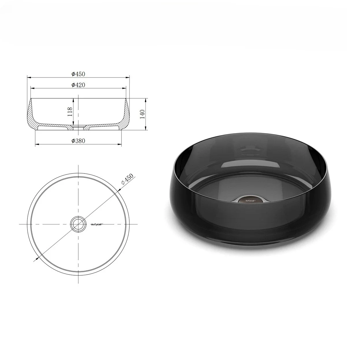 Lavabo de mesa transparente de color redondo, lavabo artístico de cristal, lavabo de color B & B, lavado de manos transparente para el hogar