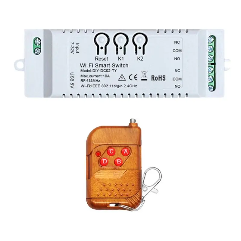 

Умный Wi-Fi выключатель FEDI-2CH Tuya + пульт дистанционного управления, 7-32В, USB 5В, 2.4G Wi-Fi, модуль домашней автоматизации Smartlife для Alexa IFTT