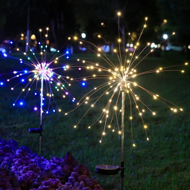 Imagem -05 - Led Solar Power Firework Lights Impermeável Fairy Lights Outdoor Dandelion Lawn Lamp Decoração do Pátio Decoração do Jardim