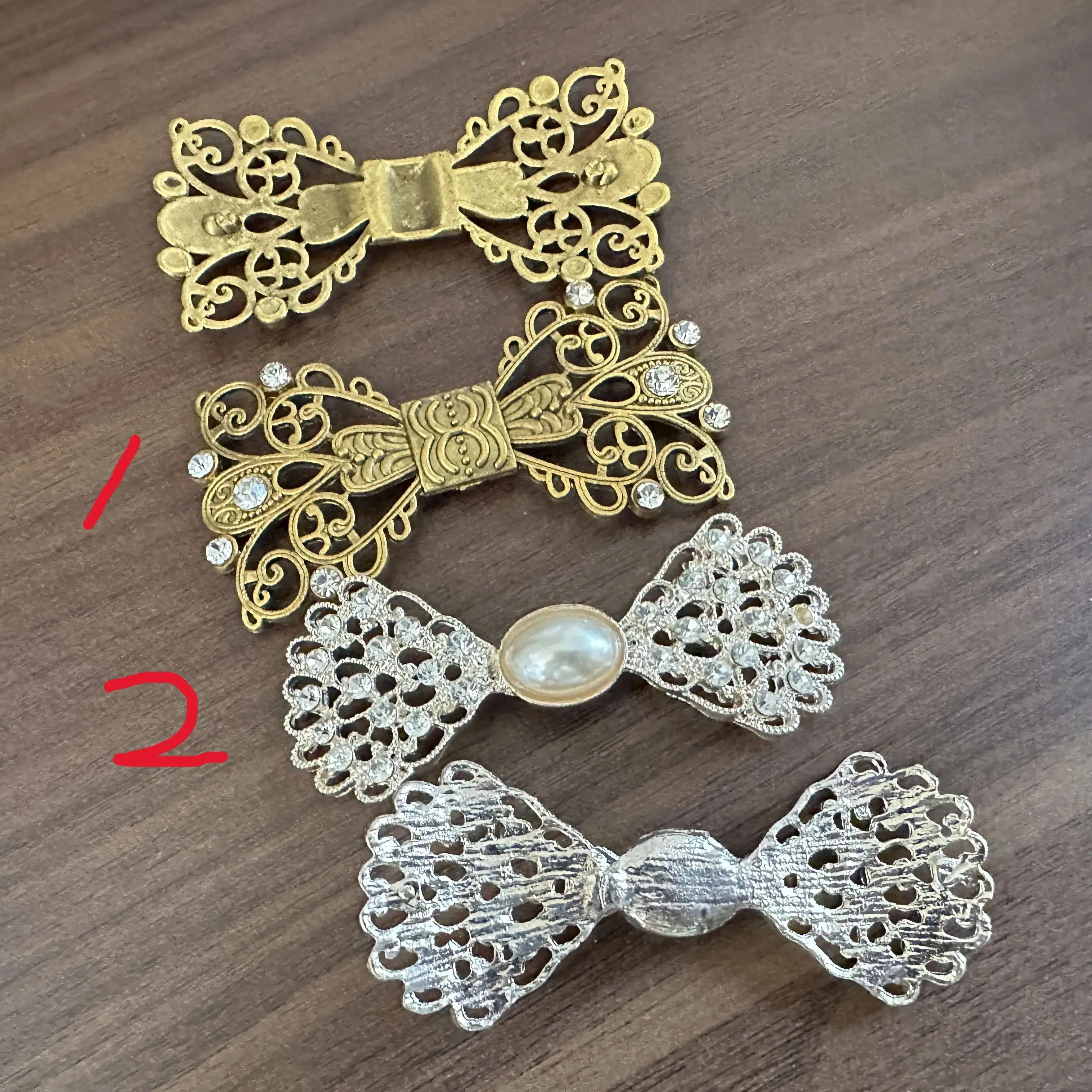 

1pc Bowknot Handmade Rhinestone Buttons Brass Flatback Button Hair Accessories Material Phone Case DIY handmade Decoration