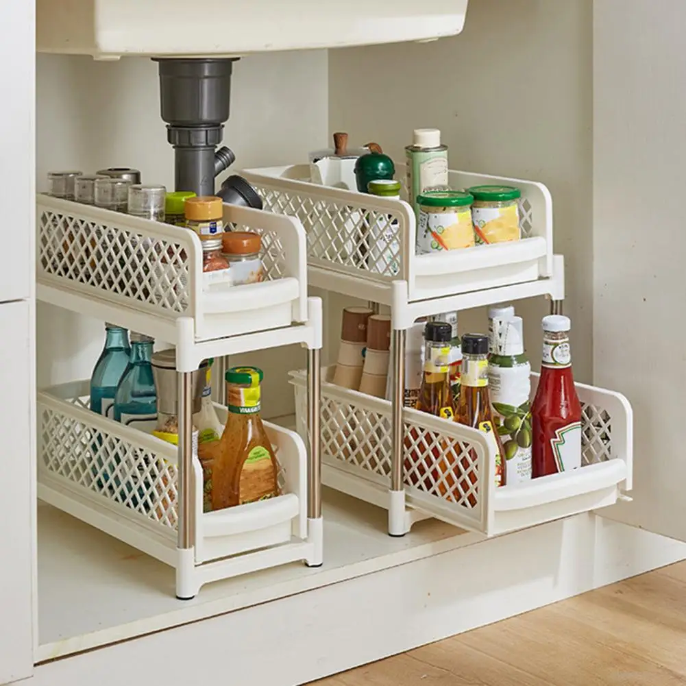 

Kitchen Under-sink Organizer Double-layer Under-sink Organizer Rack with Capacity Strong Load-bearing for Easy for Maximum