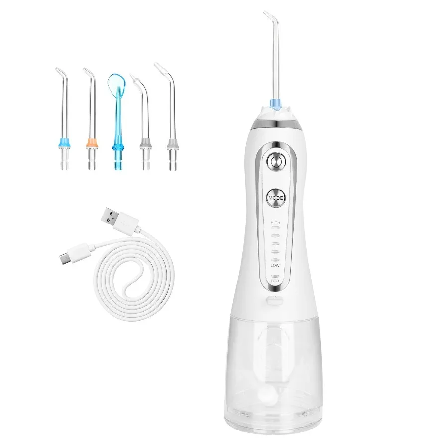 

Portable Water Dental Flosser Cordless Rechargeable Dental Oral Irrigator IPX7 Waterproof Teeth Cleaner with 5 Modes 5 Nozzles