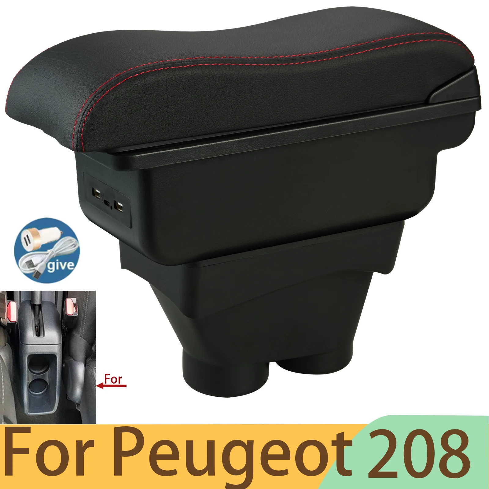 

Для Peugeot 208: Подлокотник-органайзер, ящик для хранения, аксессуары для автомобиля, детали для тюнинга салона, держатель, пепельница, 2012-2018 гг.