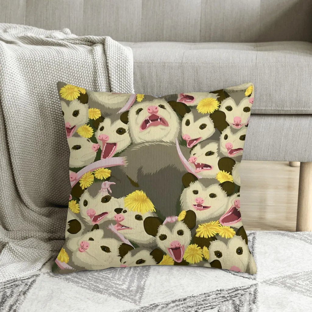 A Pile of Possums  Polyester Cushion Cover For Sofa Office Decorative Kawaii Pillow Cover