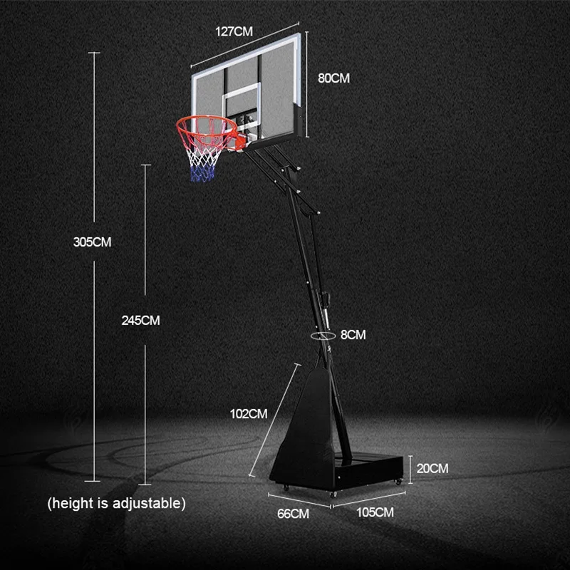 Supporto da basket portatile con supporto da basket regolabile in altezza da 7,5-10 piedi per esterni