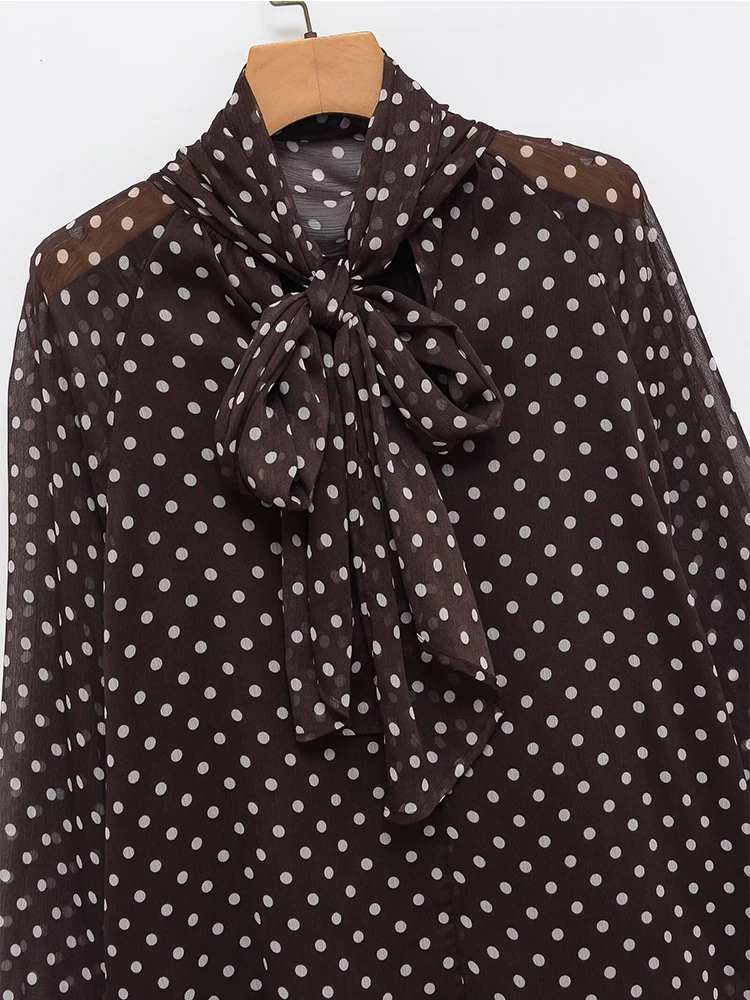 Polka Dot Printed Women Shirt 2025 Autumn New Bow Tied Blouse Woman Tops Lady Ruffles Long Sleeve Loose Elegant Blouses Top ﻿