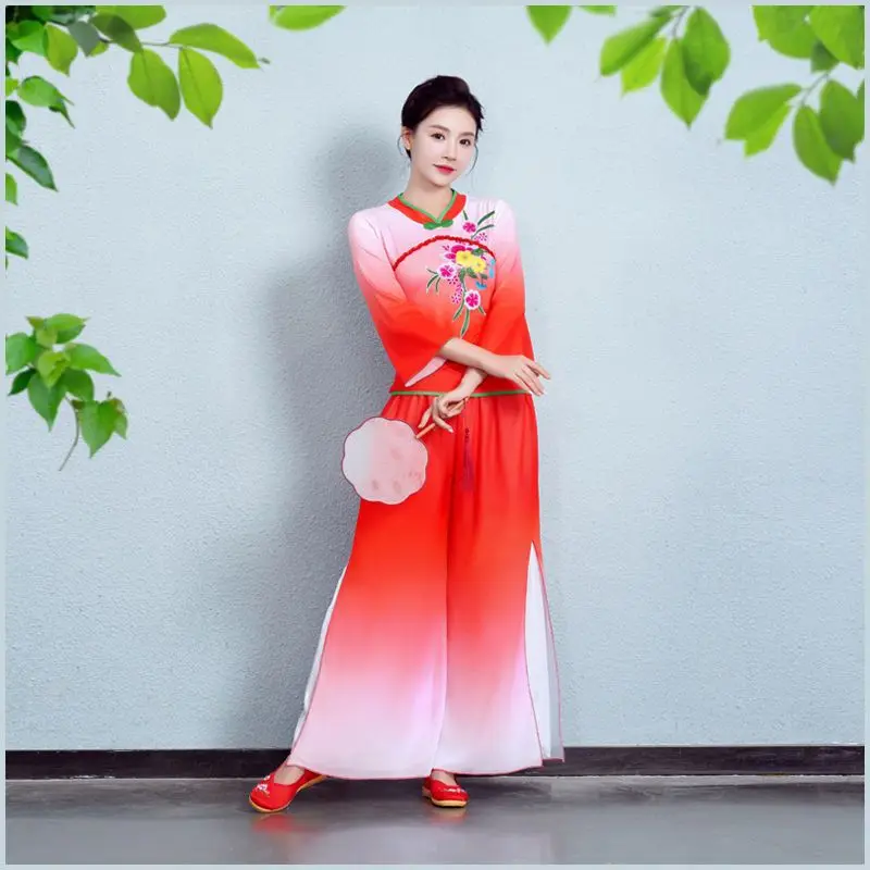 New square dance performance costumes for middle-aged and elderly people, fan dance, drum dance, yangko dance costumes, Chinese