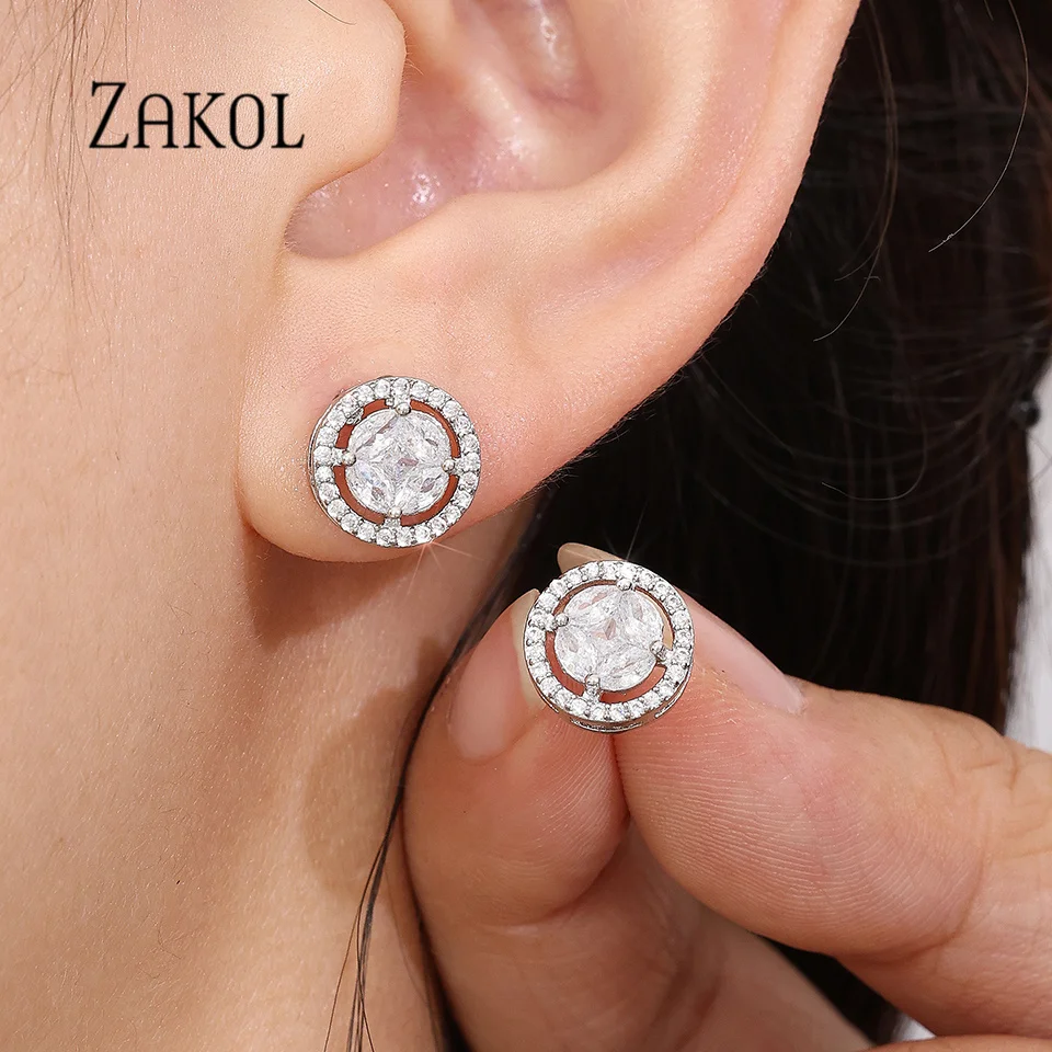 ZAKOL Simple Fashion Gold Color Copper Inlaid Zircon Stud Earrings For Women Luxurious Exquisite Daily Wear Charming Jewelry