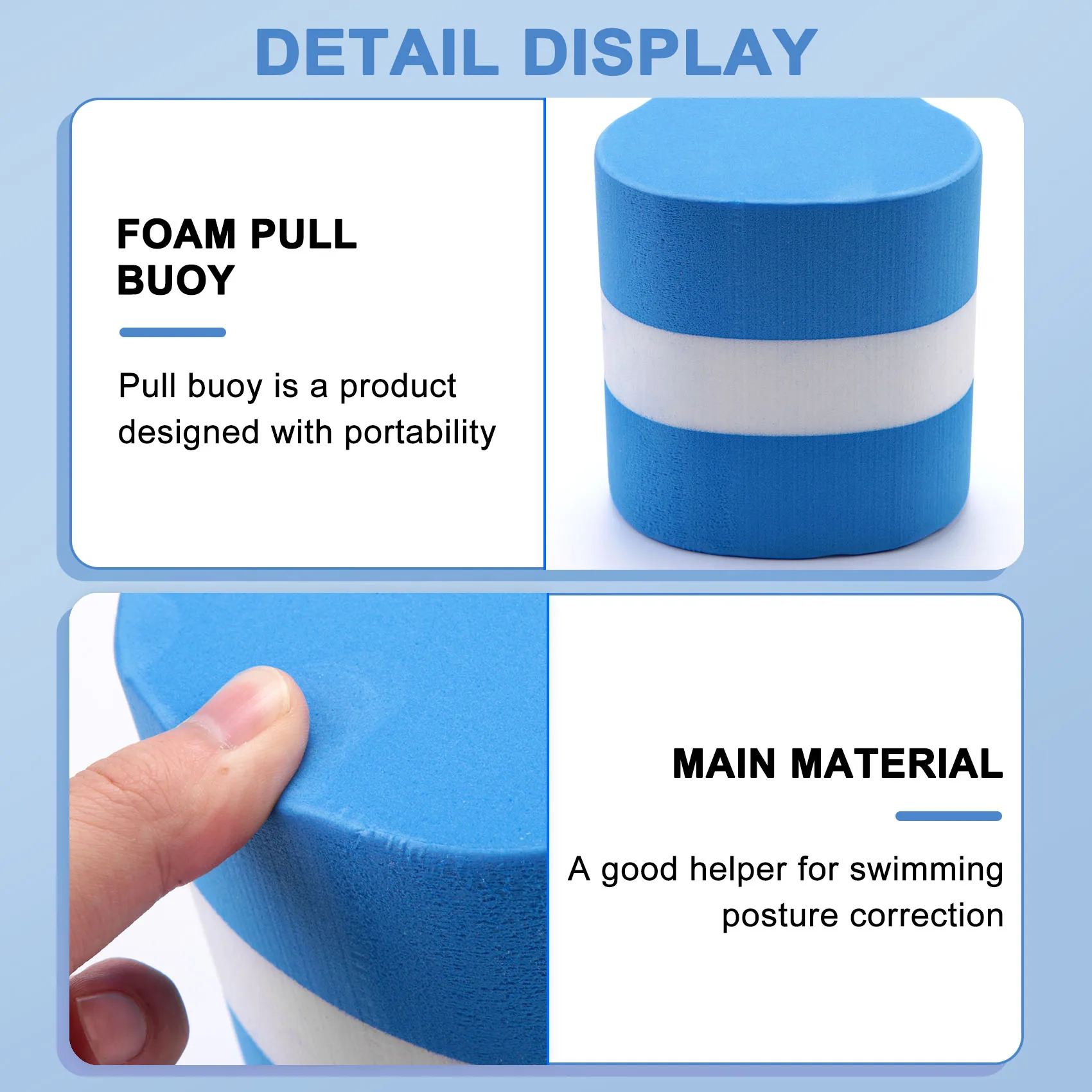 【EVA clip board】 Foam Pull Buoy Eva Kick Legs Board Kids Adults Pool Swimming Training-Blue+White