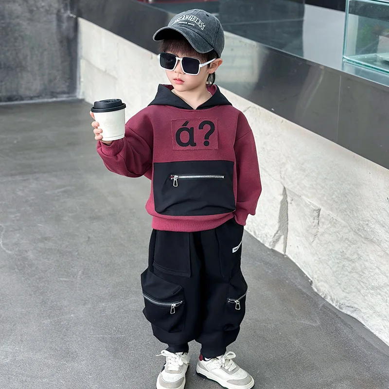Casual Spring Autumn Boy Hooded Sweatshirt tide + Pants 2Pieces/Set For Age 3-15Year Teen Sport Suit Children Clothing Outfit