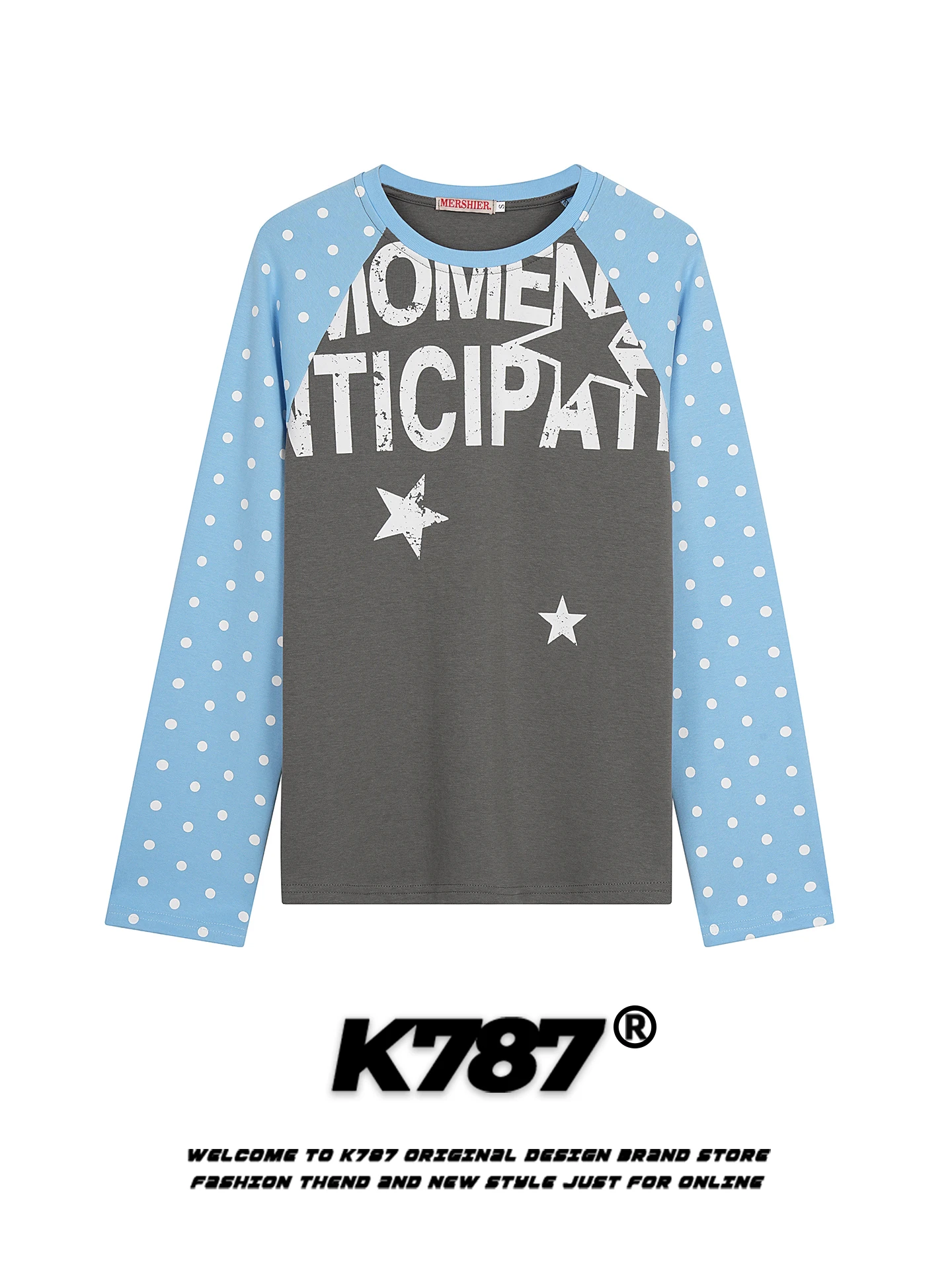 

K787 American Retro Polka Dot Letter oulder Insert Long Sve T-irt Loose Casual ex College Sle Color Blo Top
