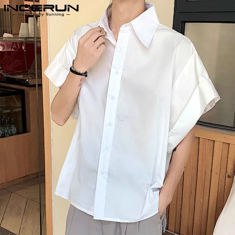 Incerun Tops 2024 koreanischen Stil Männer solide große Manschette Design Shirts lässig einfache Sommer solide lose kurz ärmel ige Bluse S-5XL