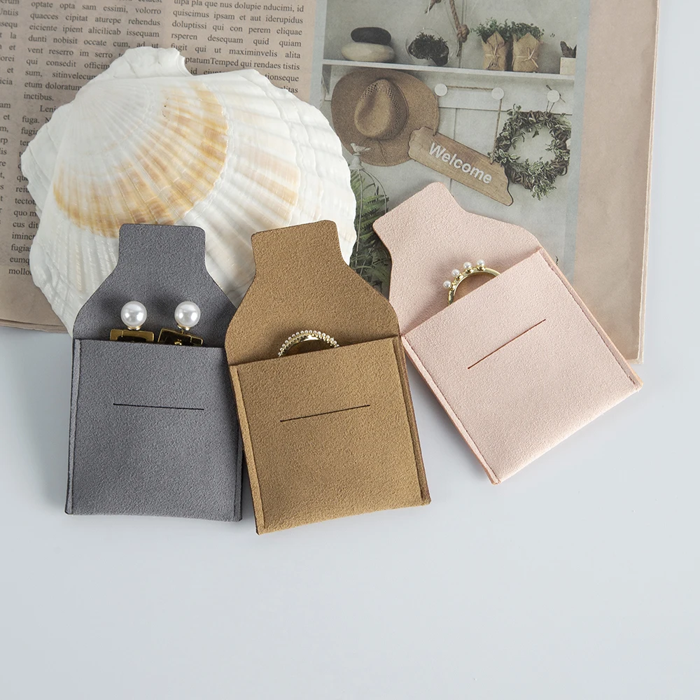 10 Pink Grey Coffee Jewelry Bag Luxury Microfiber Suede Jewelry Pouch 5.5*5.5cm Necklace Ring Bracelet Earring Envelope Flap Bag