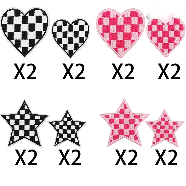 8pcs Checkered Flag Heart  Iron on Embroidered Patches for Jacket Denim Jeans DIY Craft Supplies  Check Star Love Sticker Patch