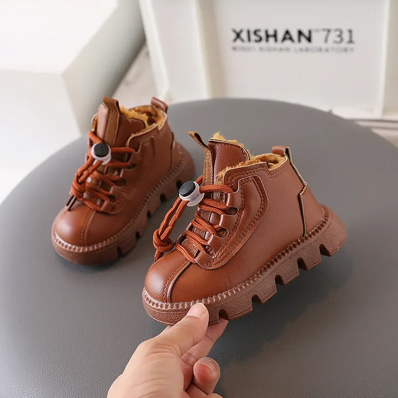 Children Ankle Boots Boys Girls Thick Warm Plush Fur Boots Autumn Winter Kids Casual Snow Boots Rubber Size 21-30 New