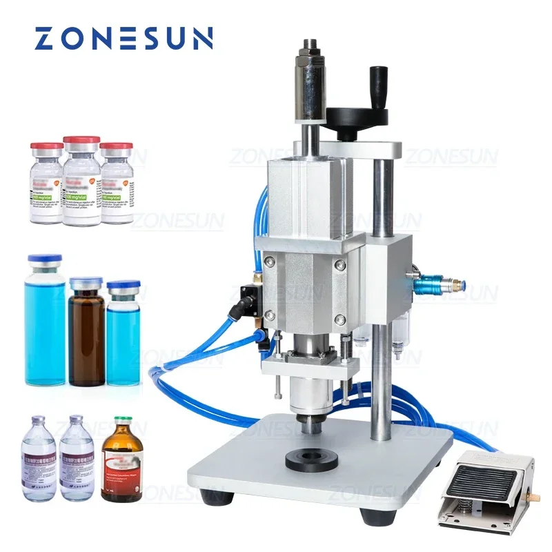 ZONESUN ZS-PVC3 Pneumatic Vial Capping Machine Aluminum Flip-off Cap Crimper Glass Injection Bottle Desktop Semi-auto Sealer