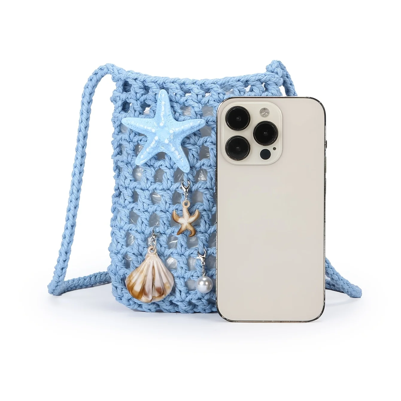 Rope Hand Crochet Fashion New Casual Shoulder Bag, With Ocean Element Pendant, Fashion Matching, Casual Vacation, Gift, Party。