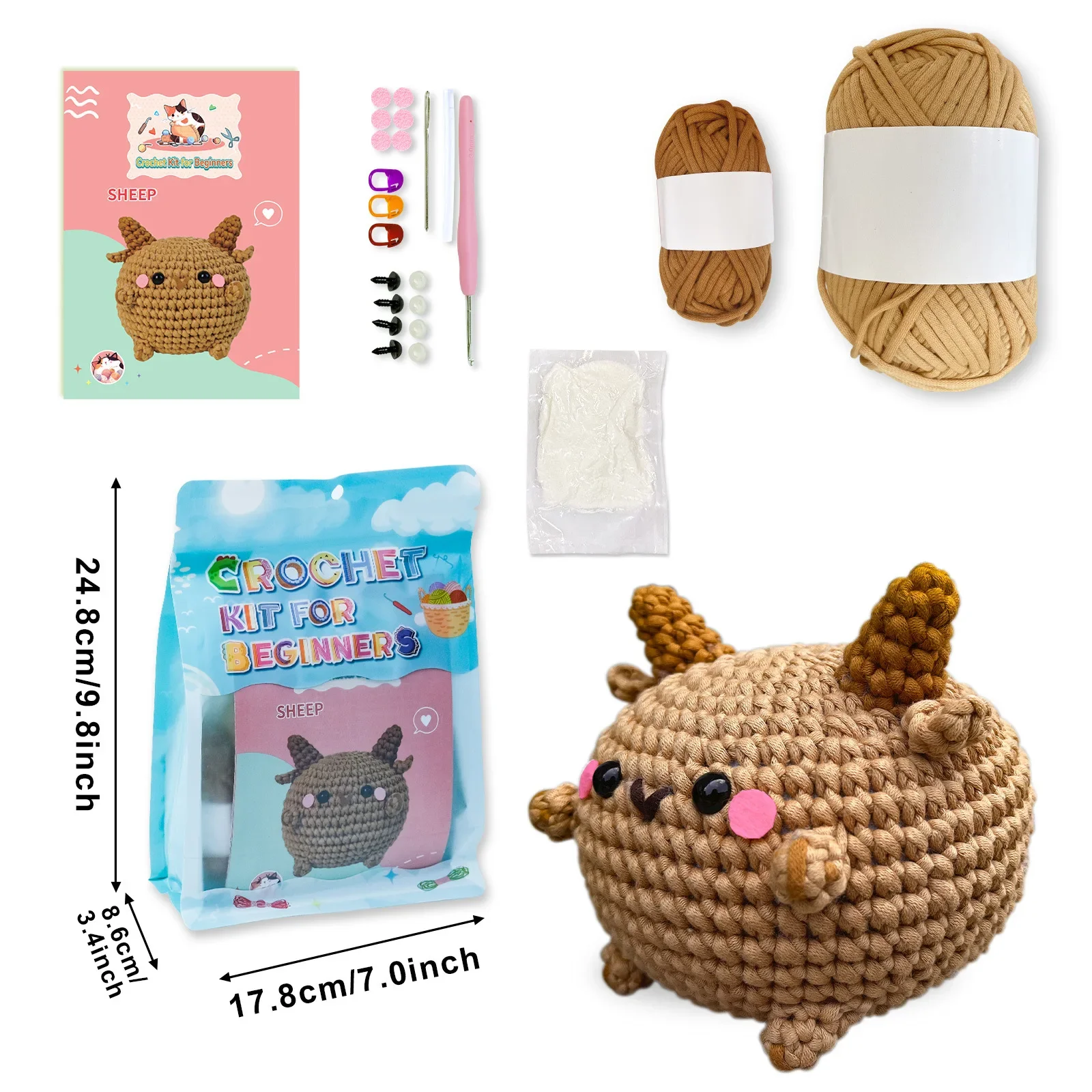

Cute Sheep Doll DIY Wool Yarn Crochet Set,Easy Weaving Handmade Doll Luggage Pendant,Backpack Keychain,Couple Gift English Video