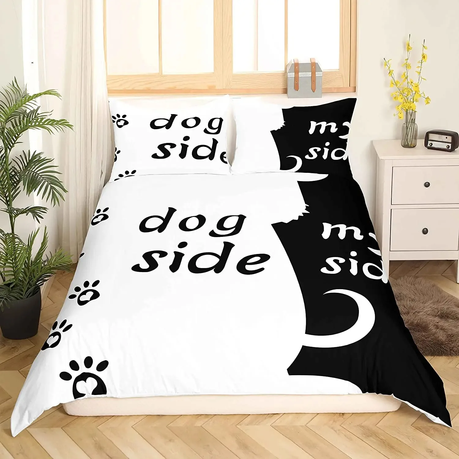 

Dog Side and My Side Duvet Cover Set Full for Boys Girls Kawaii Puppy Print Bedding Set Cute Animal Pug Dog Comforter Cover Set