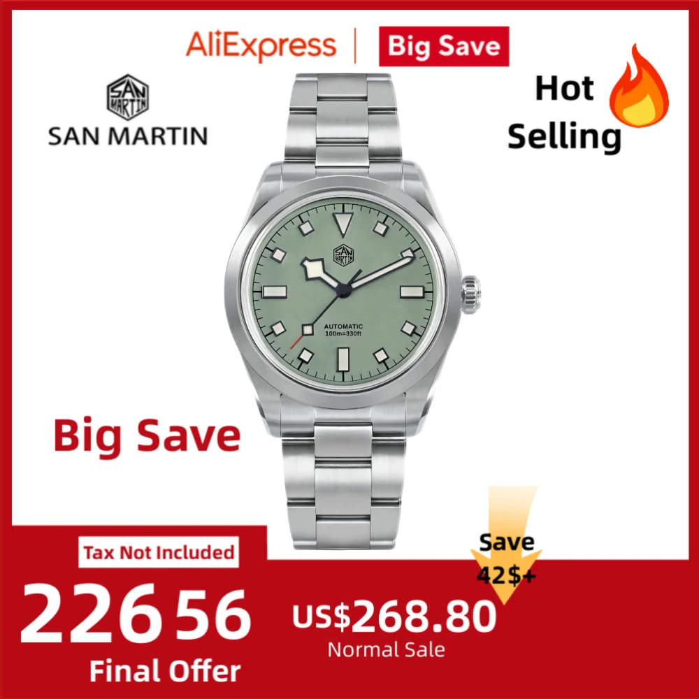سان مارتن 38 مللي متر استكشاف ساعة للرجال NH35 الميكانيكية التلقائي ساعة يد رياضية جديدة BGW-9 سوار 100 متر مقاوم للماء SN0107-3/4