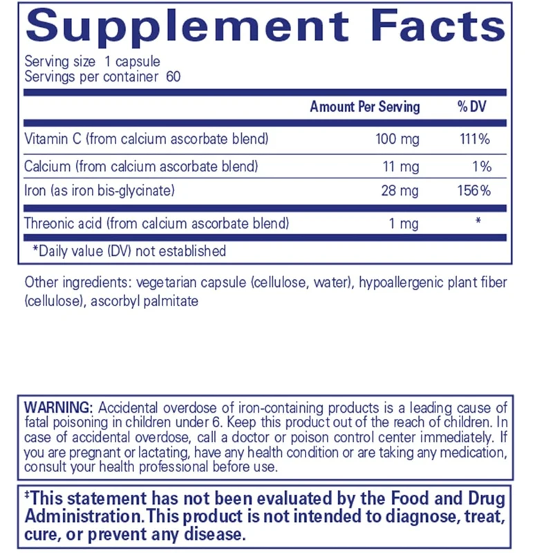 Optiferin-c-suplementos de hierro para mantener la piel sana, absorción de hierro y salud del sistema inmunológico en general, 60 cápsulas