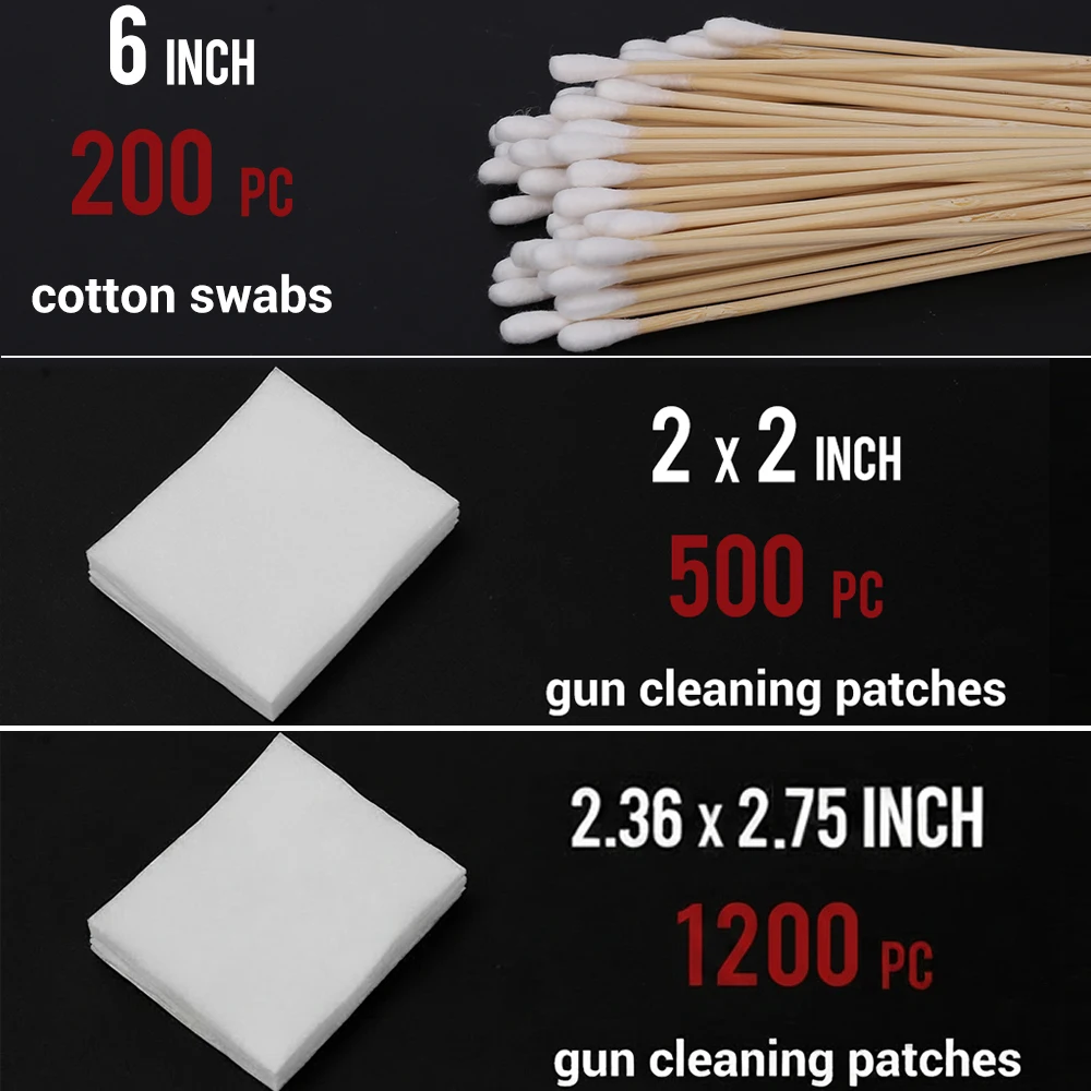 1900Pcs Gun Cleaning Kit 5cm 6x7cm Gun Cleaning Patches Long 15cm Cotton Swabs Lint-Free Cleaning Pads for Pistol Rifle Clean - view 2