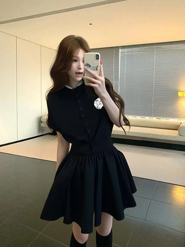 Ele tenue d'été taille haute ort Sve t-shirt haut femme taille haute jupe ensemble jeune a-ligne Dr tenue décontracté