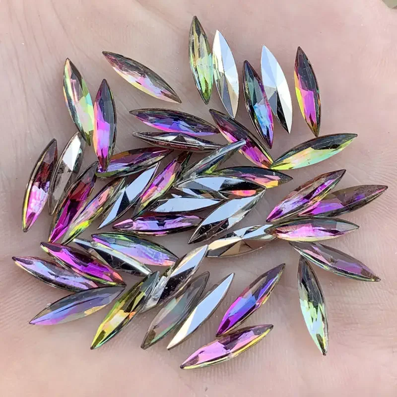 4*15mm AB Colorful Horse eye Pointback Acrylic rhinestone trim stones and Crystals Decoration Accessories 150PCS -HE89