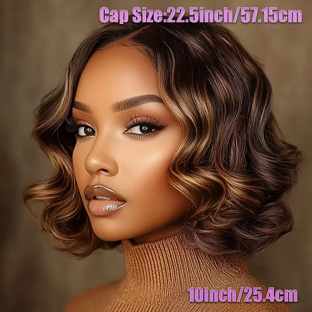 

Блондинка Коричневый Выделенный Короткий Парик Стрижки Пикси Свободный Вьющийся Парик 4×4 Парик Из Человеческих Волос на Шнуровке для Женщин Бесклеевой Свободный Волнистый Парик P4/27