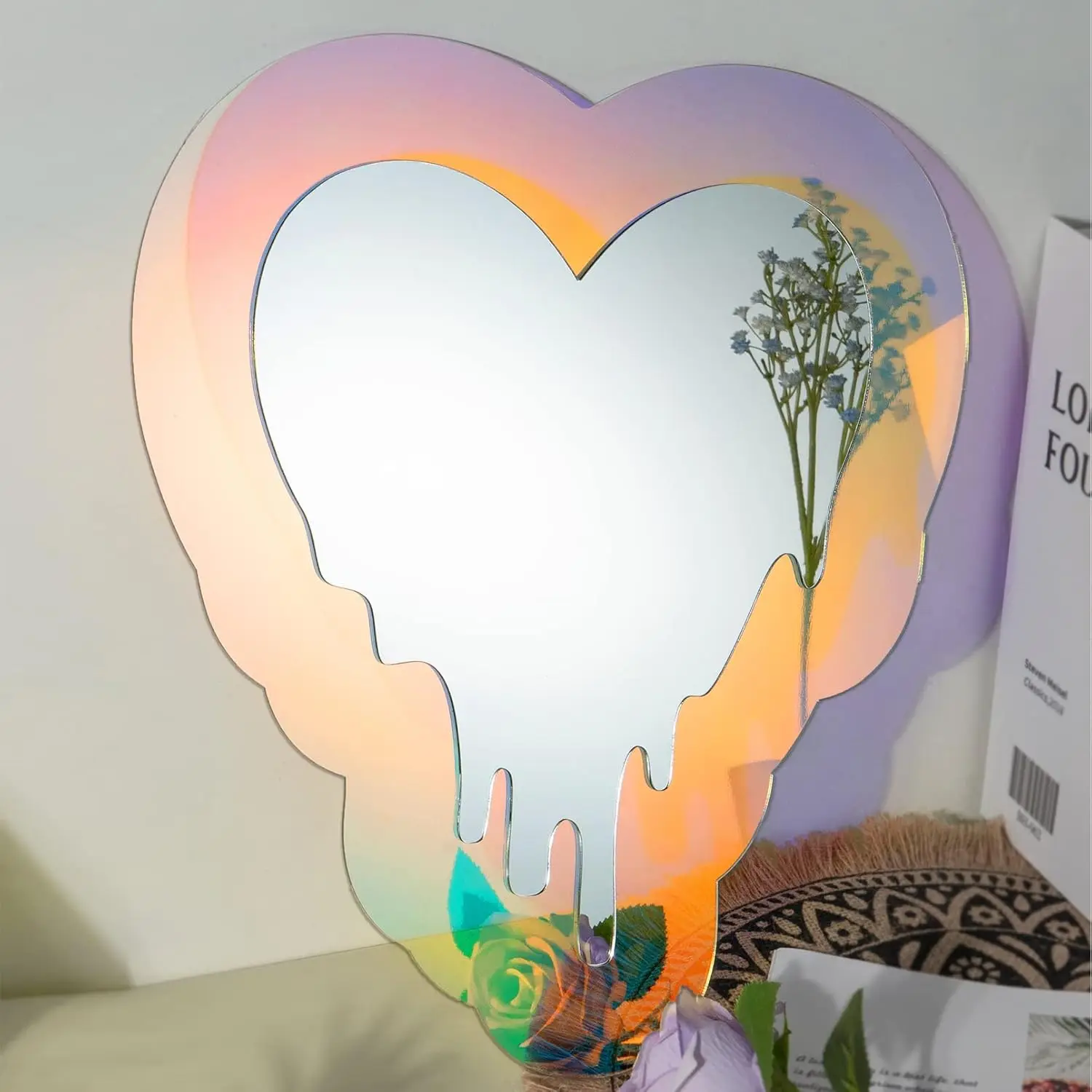 Irregular Wall Mirror Wavy Acrylic Rainbow Mirror Room Decor Aesthetic Mirror Amorphic Vanity Retro Mirror for Bedroom Living Ro