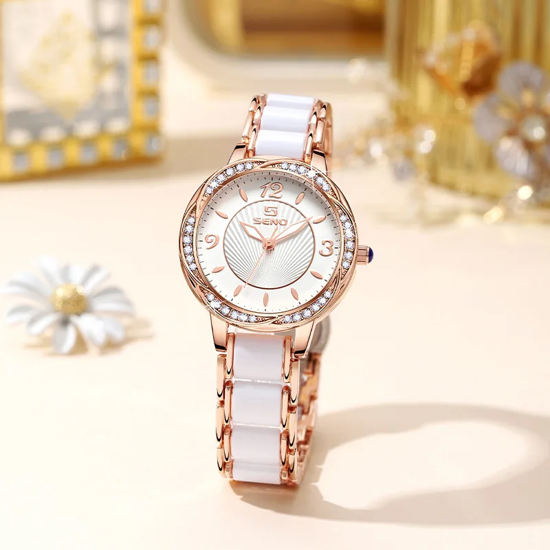 Montre à quartz étanche sertie de diamants pour femme