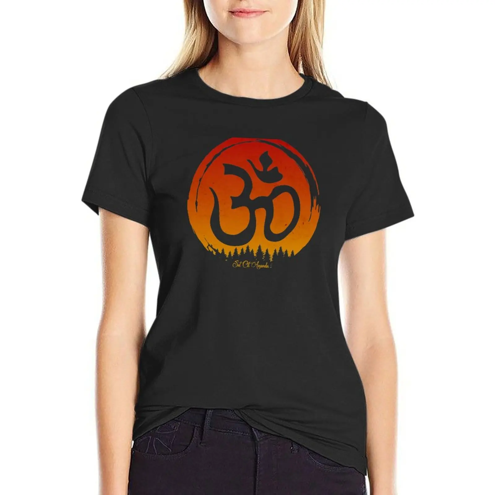 

Sat Chit Ananda Sign Медитация Satchidananda Письменная Санскрит Йога Винтажная футболка с символом милые топы рубашки ariat для женщин